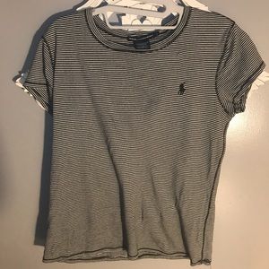 black and white striped polo top